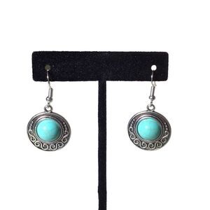 Silver Faux Turquoise Round Drop Earrings‎